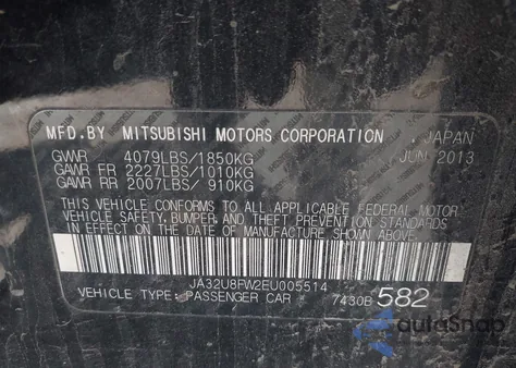 2014 Mitsubishi Lancer Gt из США, поврежденный, VIN JA32U8FW2EU005514